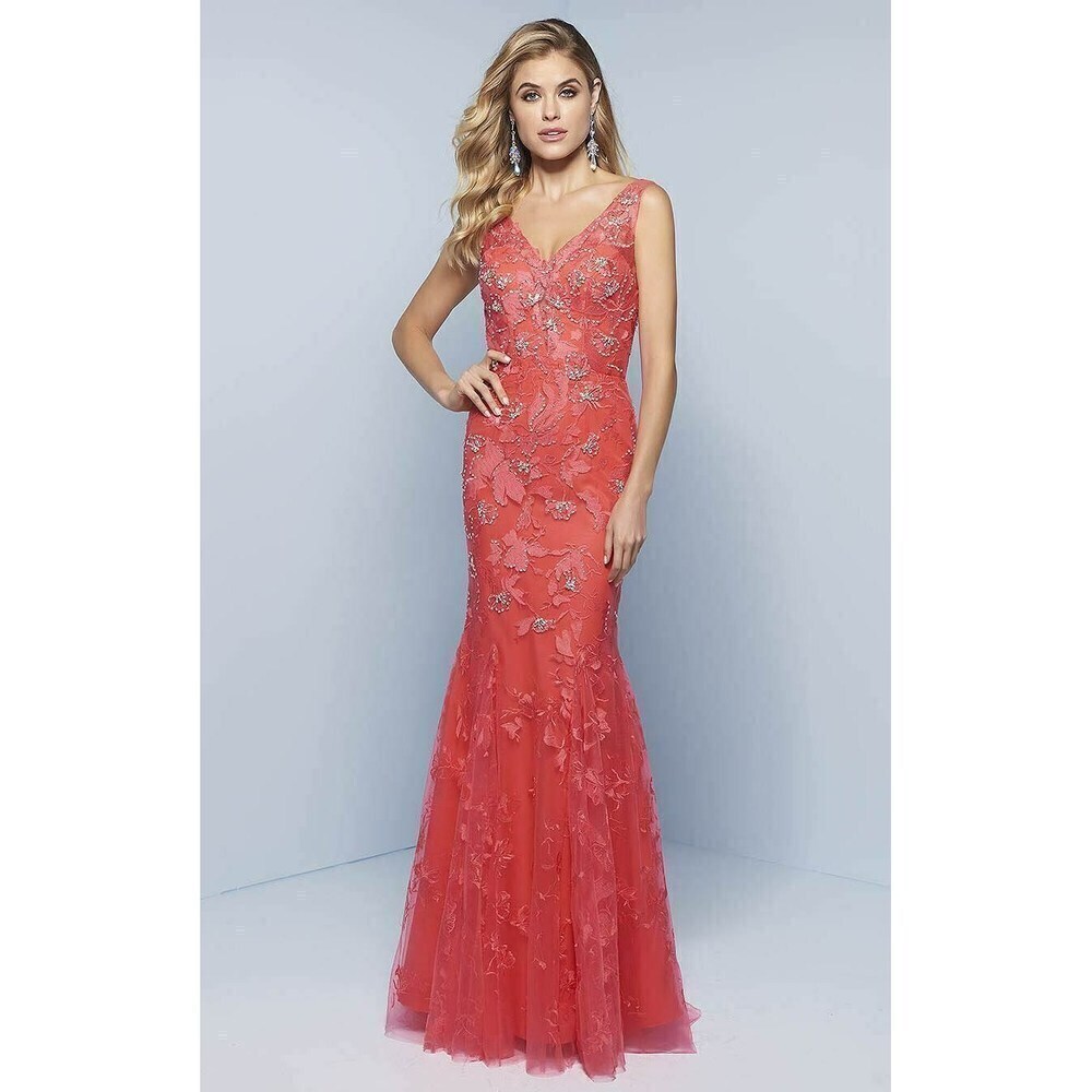 Splash Lace Fit & Flare Prom Dress J785 Watermelon